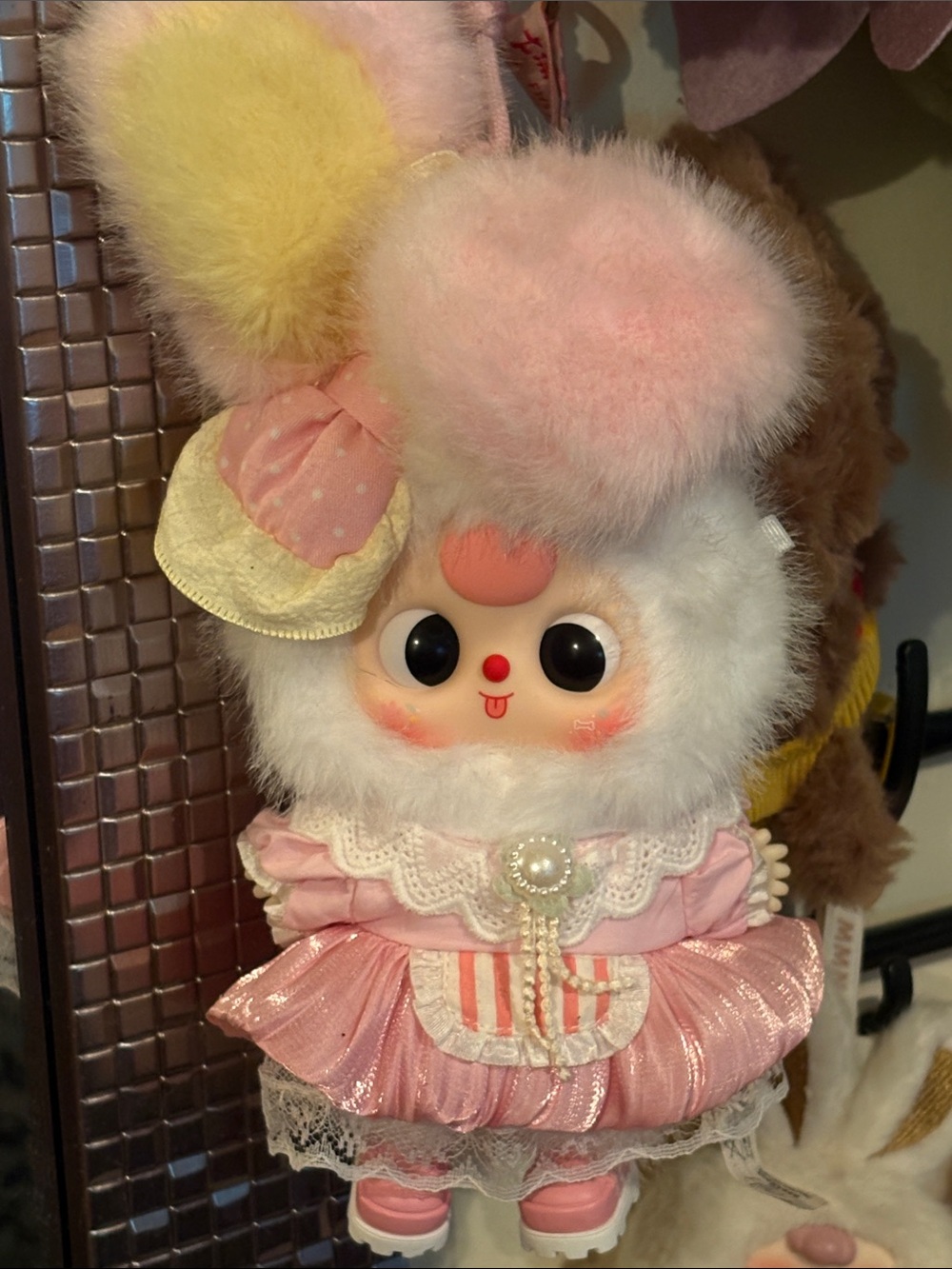 Plush Pink Bunny Doll with Pom-Poms